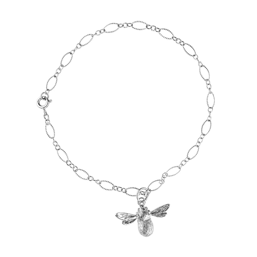 Silver Tangled Wood Anklet with Wild Bombus Bee Charm Pendant