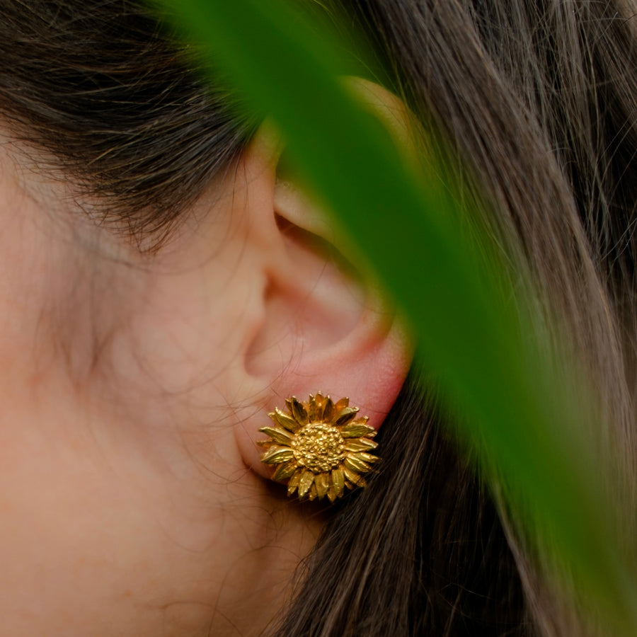 Silver Sunflower Stud Earrings
